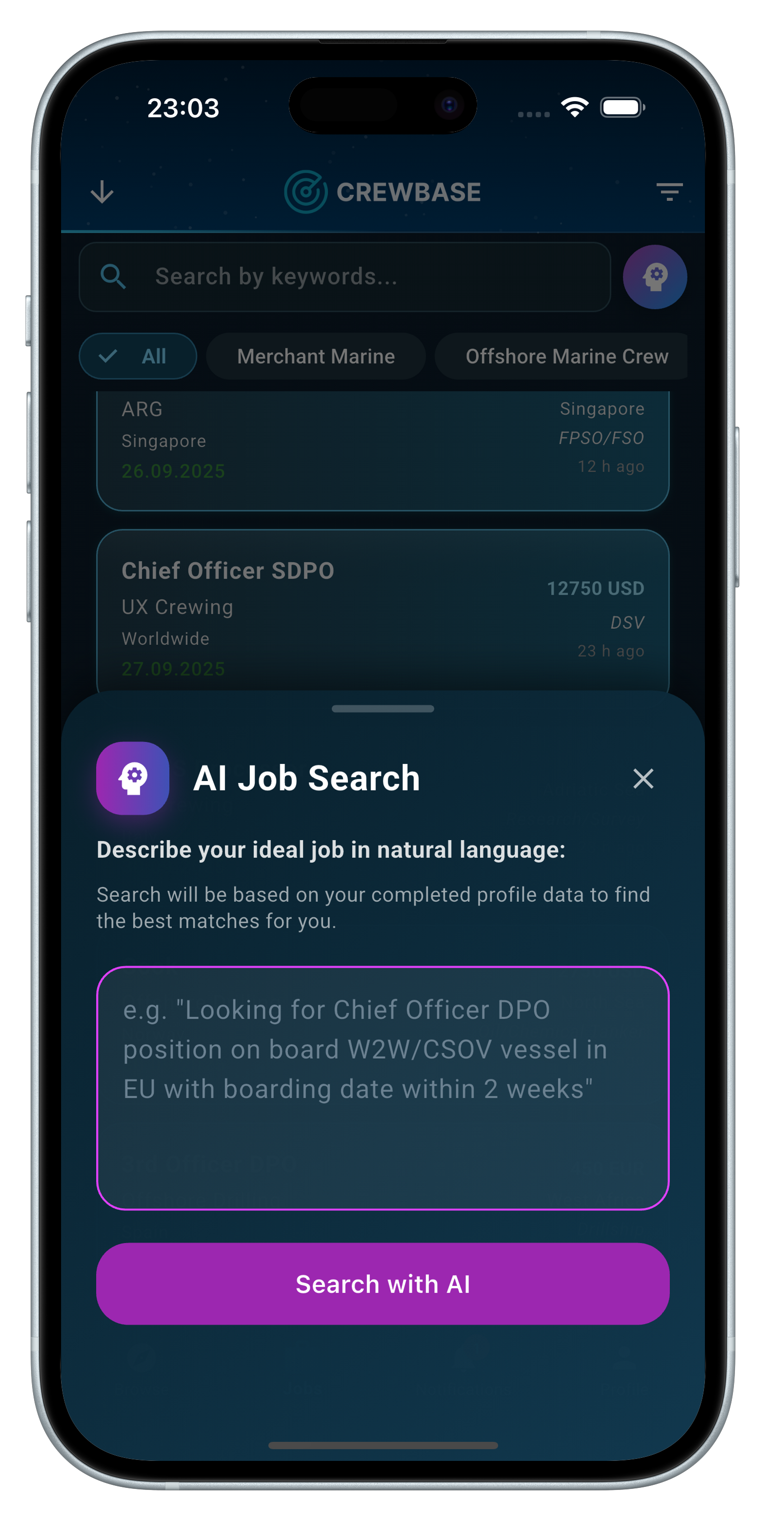 AI job search screen